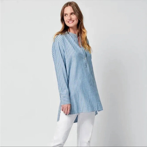 NWT Faherty Palm Beach Tunic Indigo Stripe Oversized Loose Women’s X-Small - Picture 1 of 5